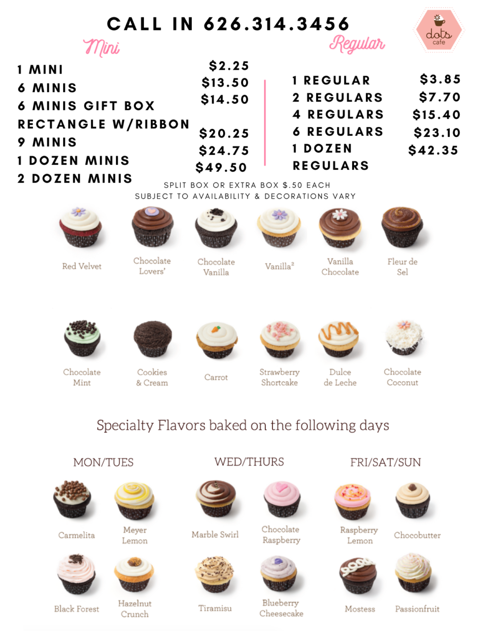 Cupcake Menu Dots Cafe & Bakery